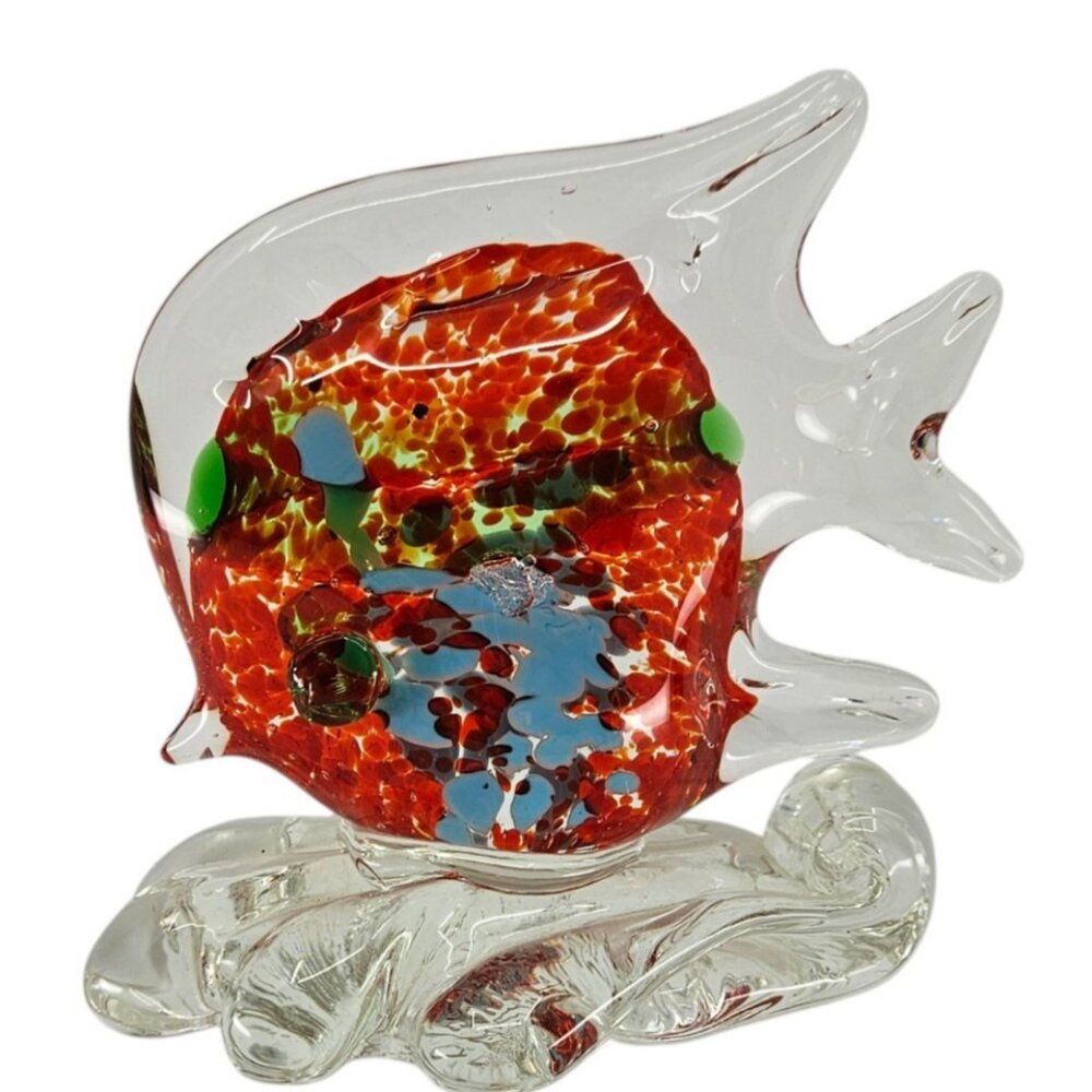 Art Glass Tropical Marine Fish Multicolor Red Green Blue Figurine Sculpture 5"